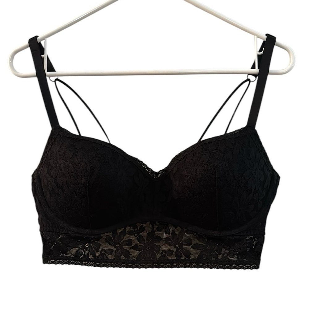 Victorias Secret PINK Black Lace Push Up Bralette size XL
